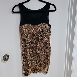 Sequined Black and Gold Mini Dress